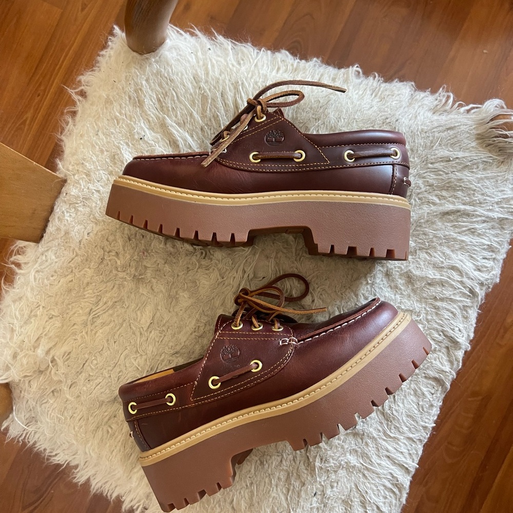 Timberland leather platform stone street boat shoe 7/7.5